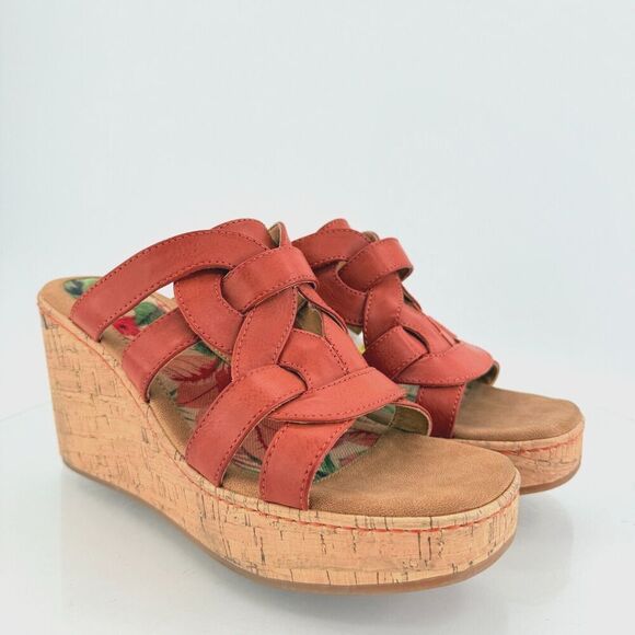 Born Womens Cora Sandal Size 10 Red Faux Leather Wedge Platform Mule Y2K Shoe - Picture 1 of 16